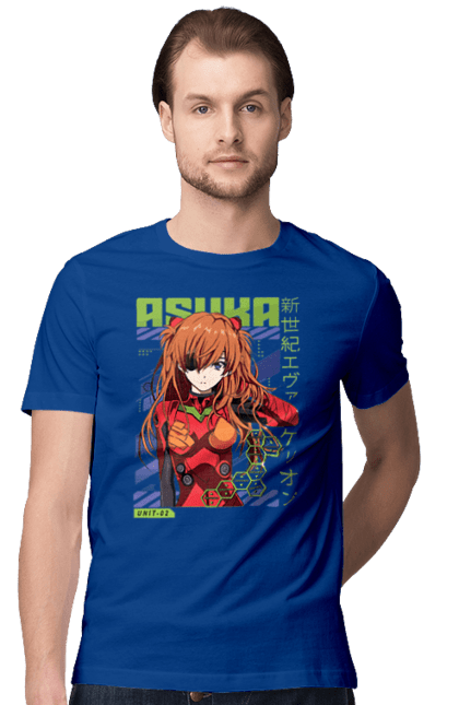 Men's t-shirt with prints Evangelion Asuka. Anime, asuka, asuka langley sorry, eva 02, evangelion, eve, kaoru, manga, ray, shinji. 2070702