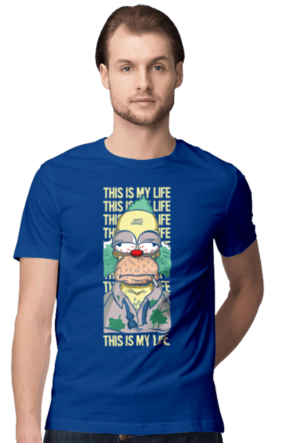 Футболка мужская с принтом THIS IS MY LIFE KRUSTY plus. Krusty, krusty the clown, simpsons, клоун красти, красти, симпсоны. 2070702