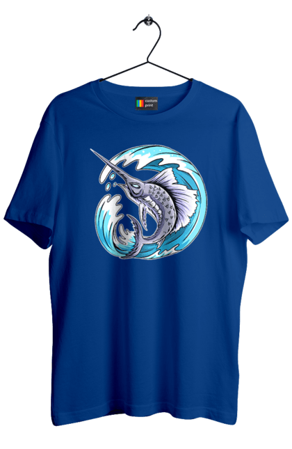 Футболка чоловіча з принтом "Риба Меч І Хвиля". Риба меч, хвиля. 2070702