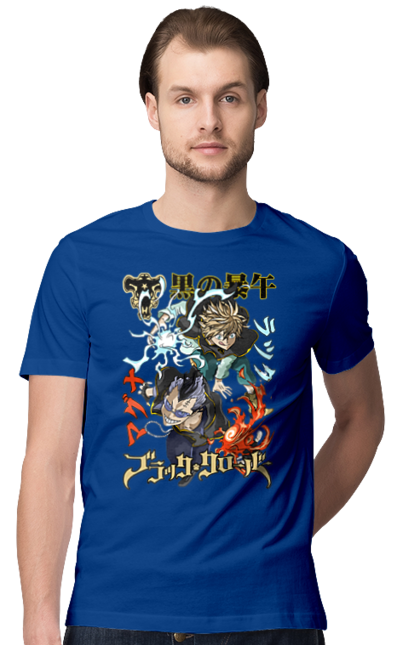 Men's t-shirt with prints Black Clover Magna Swing and Luck Voltia. Anime, black clover, luck voltia, magna swing, manga, wizard king. 2070702