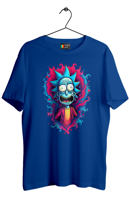 Men's t-shirt with prints Rick and Morty. Adventures, black humor, cartoon, rick, rick and morty, sci-fi, tragicomedy. 2070702