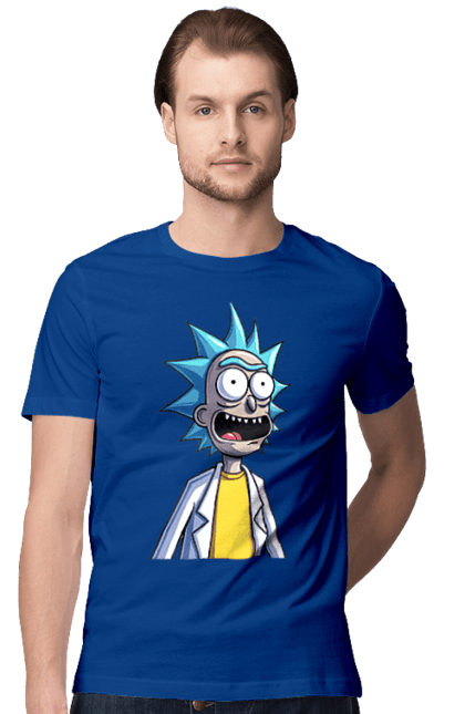 Men's t-shirt with prints Rick and Morty. Adventures, black humor, cartoon, rick, rick and morty, sci-fi, tragicomedy. 2070702