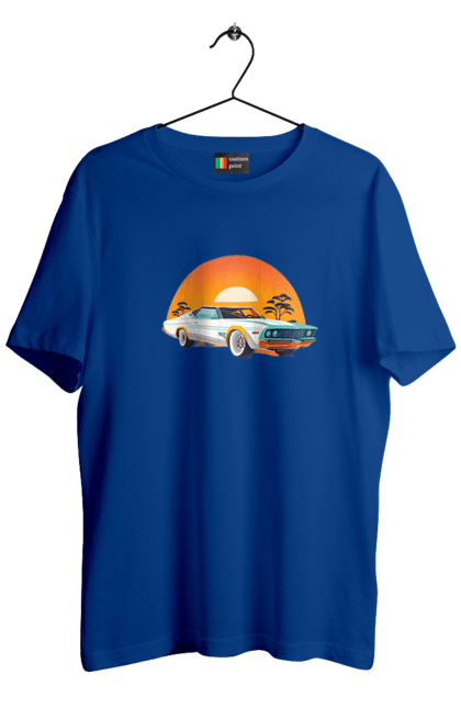 Футболка чоловіча з принтом "Гарне авто на закаті". Авто, закат, солнце. 2070702