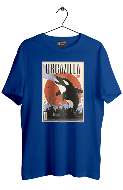 Футболка чоловіча з принтом "Косатказілла". Japan print, japanese, japanese art, japanese poster, japanese poster orca, ocean wildlife, orca, orcazilla, косатка, косатказілла. 2070702