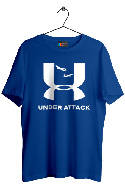 Футболка чоловіча з принтом "Under Attack white". Андер армор, бренди, гумор, приколи, прикольні, ундер армор. 2070702