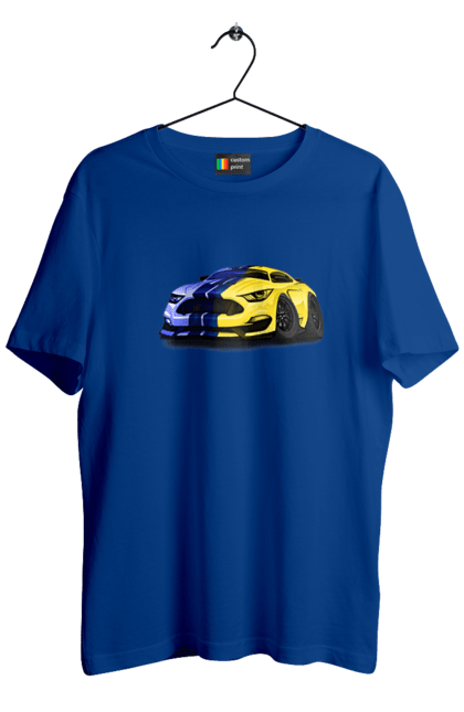 Men`s t-shirt with prints Ukrainian mustang. Colors of ukraine, ford mustang, machine, mustang, shelby, supercar, yellow blue car. 2070702