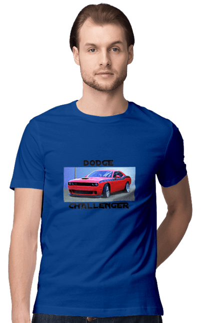Men`s t-shirt with prints Dodge challenger. An american legend, auto, car, classic car, cult car, dodge challenger, oil car, powerful car. 2070702