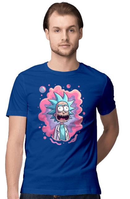 Men's t-shirt with prints Rick and Morty. Adventures, black humor, cartoon, rick, rick and morty, sci-fi, tragicomedy. 2070702