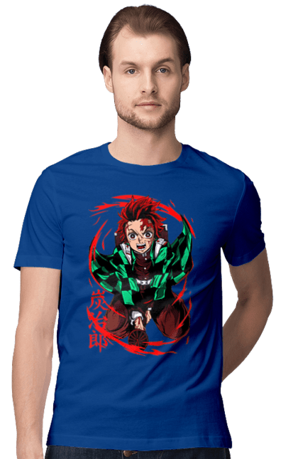 Men's t-shirt with prints Demon Slayer Tanjiro. Anime, demon slayer, kamado tanjiro, manga, tanjiro. 2070702