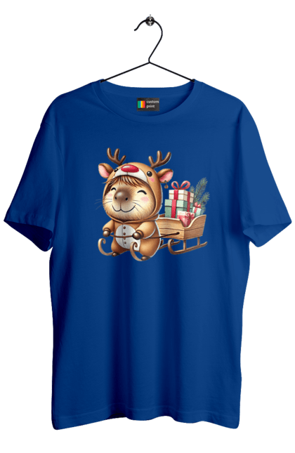 Men's t-shirt with prints Christmas Capybara with a Gift. Animal, capybara, christmas, christmas capybara, gift, holiday, new year, new year`s gift, santa. 2070702