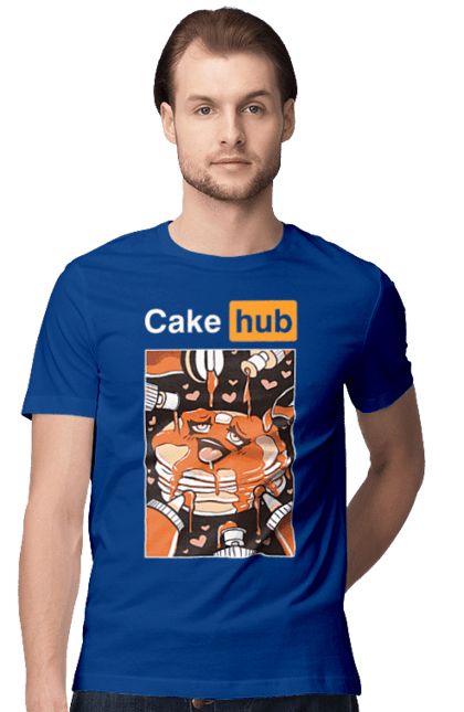 Men`s t-shirt with prints Cake Hub. Brutal, cake, cake hub, hub, humor, joke, porn hub. 2070702