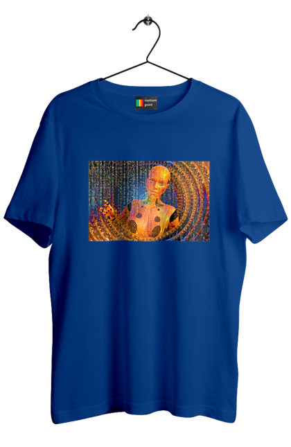 Футболка чоловіча з принтом "Штучний інтелект". Айті, айтішник, гик, жінка, знання, інженер, інтелект, кібер, кібернетика, кіборг, код, комп, комп`ютерник, кристал, машинне навчання, мікросхема, мозок, портрет, програміст, професіонал, професія, розробник, розум, хакер, чіп, штучний інтелект, штучний розум. 2070702