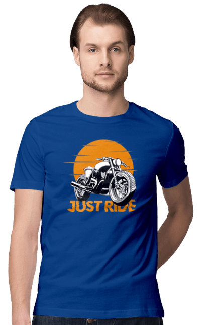 Men`s t-shirt with prints Motorcycle, Just Go. Motorbike, riding, road. 2070702