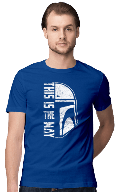 Men's t-shirt with prints This is the way. Baby yoda, cinema, disney, distressed, mandalorian, mandalorian helmet, movies, star wars, television series. 2070702