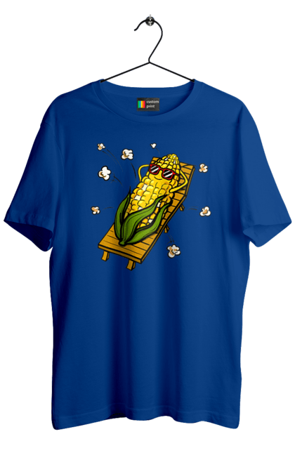 Футболка чоловіча з принтом "Кукурудза Загоряє На Лежаках". Кукурудза, лежак, попкорн. 2070702