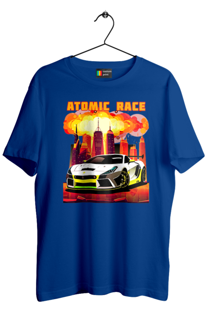 Футболка чоловіча з принтом "Атомна гонка". Авто, автомобіль, атомні перегони, гонки, гоночні машини, спортивна машина, спорткар. 2070702