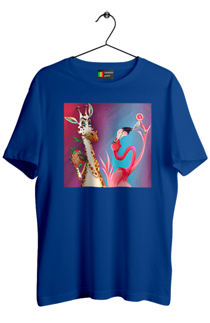 Футболка чоловіча з принтом "Жираф І Фламінго На Вечірці". Жираф, їжа, коктейль, фламінго. 2070702