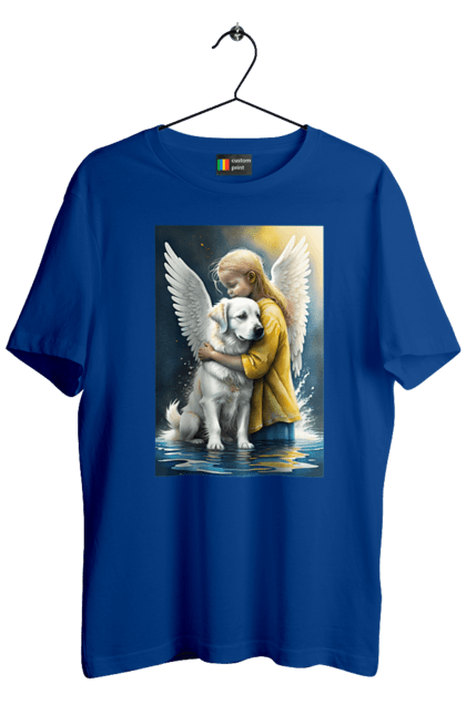 Футболка чоловіча з принтом "Дівчинка та собака ангел [память загиблим тваринам]". Дівчинка та собака, крим, нова каховка, память загиблим тваринам, собака ангел, україна, херсон. 2070702