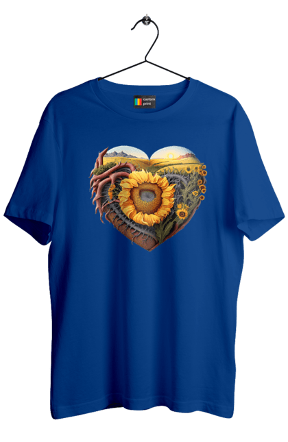 Футболка чоловіча з принтом "Символи України". Небо, поле, пшениця, символи україни, соняшник, україна. 2070702