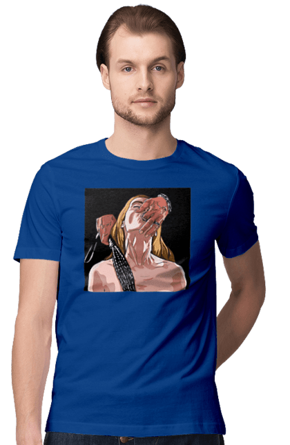 Футболка чоловіча з принтом "Дівчина У Полоні Чоловіка З Батогами". Батіг, пристрасть, смоктати. 2070702