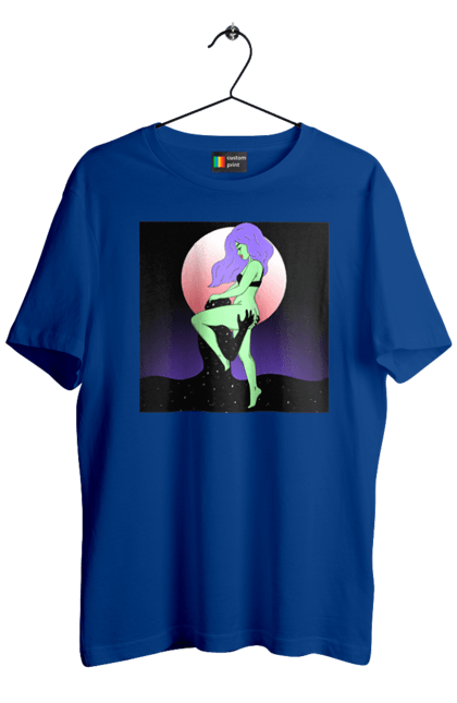 Футболка чоловіча з принтом "Зелена Дівчина І Місяць". Інопланетянка, місяць. 2070702