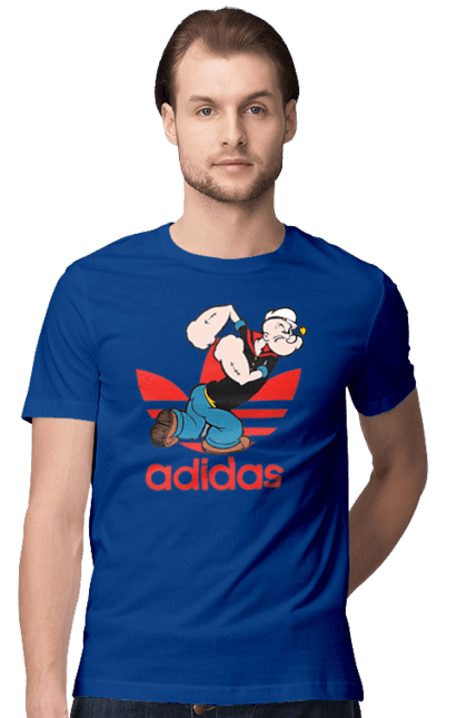 Футболка чоловіча з принтом "Adidas Моряк Попай". Adidas, popeye the sailor, адідас, комікс, моряк, мультфільм, серіал, трубка. 2070702