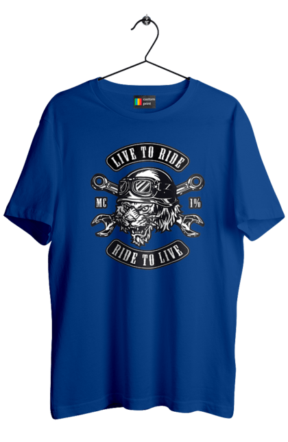 Футболка чоловіча з принтом "Жити, Щоб Їздити, Тигр". Їздити, мопед, тигр. 2070702