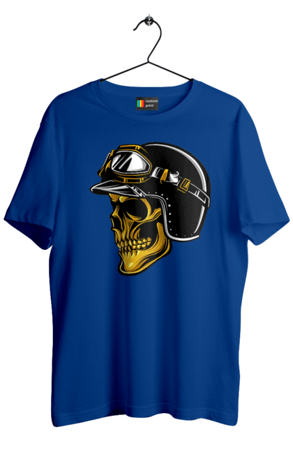 Футболка чоловіча з принтом "Череп в мотошоломі". Крутий, очі, череп, шолом. 2070702