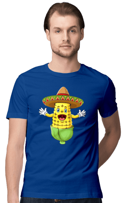 Men`s t-shirt with prints Sombrero Corn. Corn, food, sombrero. 2070702
