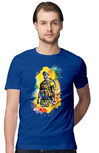 Футболка чоловіча з принтом "Супер тато ЗСУ". День батька, день тата, зсу, люблю тата, супер, супер тато, супер тато зсу, тато, тато зсу, україна. 2070702