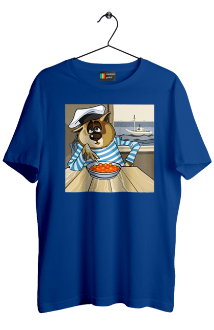 Футболка чоловіча з принтом "Кот Моряк, На Кораблі Їсть Червону Ікру". Ікра, кіт, корабель, моряк. 2070702