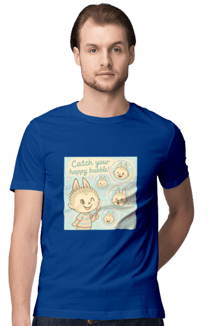 Футболка чоловіча з принтом "Лабубу". Бульбашки, грайливо, каваї, казково, лабубу, милаілюстрація, ніжнікольори, пастельнамистецтво, щасливі бульбашки. 2070702