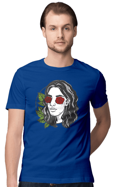 Men`s t-shirt with prints Girl With Roses In The Eyes. Girl, rose flower. 2070702