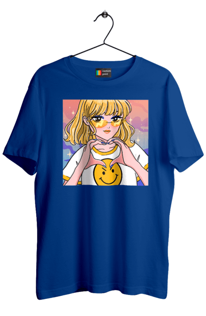 Футболка чоловіча з принтом "Жовта Дівчинка". Аніме, дівчинка, смайл. 2070702