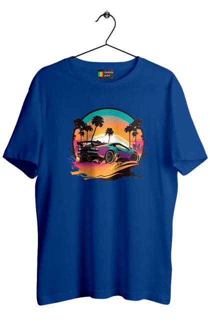 Футболка чоловіча з принтом "Ламборджині Сінтвейв". Авто, автомобіль, ламба, ламборджині, машини, сінтвейв. 2070702