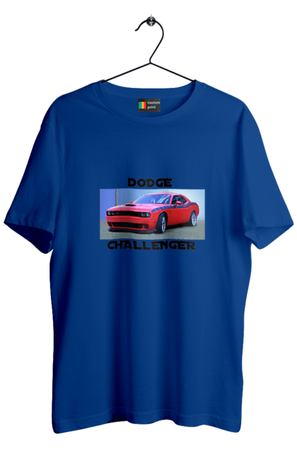 Men`s t-shirt with prints Dodge challenger. An american legend, auto, car, classic car, cult car, dodge challenger, oil car, powerful car. 2070702