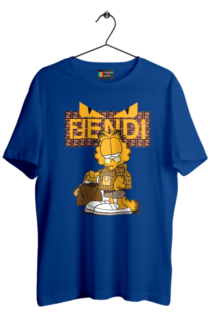 Футболка мужская с принтом Fendi Гарфилд. Fendi, garfield, бренд, гарфилд, дом моды, италия, люкс, мода, сумка, фенди. 2070702