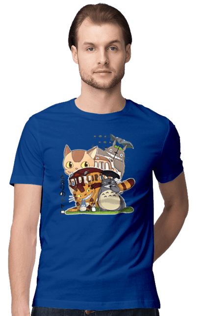 Men's t-shirt with prints Totoro. Adventures, anime, comedy drama, fantasy, film, my neighbor totoro, tv series. 2070702