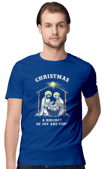 Футболка чоловіча з принтом "Різдво. Свято радості та надії". Біблія, бог, віра, євангеліє, ісус христос, православ`я, релігія, різдво, свято, християнство. KRUTO.  Магазин популярних футболок