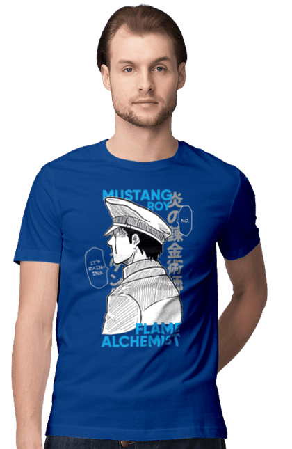Men's t-shirt with prints Fullmetal Alchemist Roy Mustang. Adventures, anime, fullmetal alchemist, light novel, manga, roy mustang, steampunk. CustomPrint.market