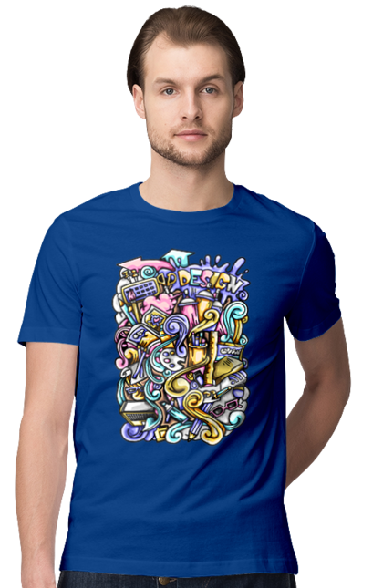 Men`s t-shirt with prints School of learning. Calculator, copybook, office, pen, pencil, school, teaching. 2070702