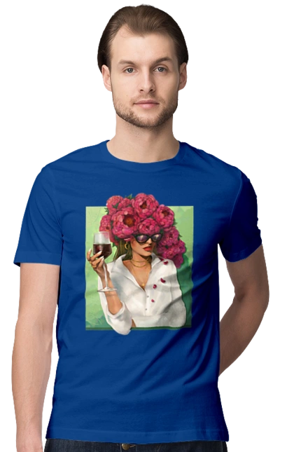 Girl with peonies and a glass