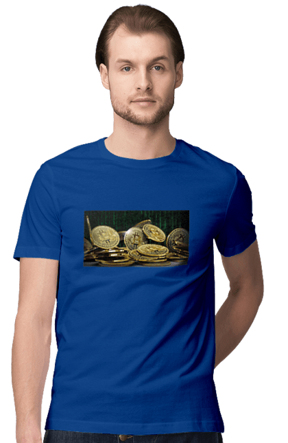 Футболка чоловіча з принтом "Біткойн". Багатство, біткойн, валюта, гроші, криптовалюта, курс, майнінг, матриця, монета, розкіш, цифровий світ. 2070702
