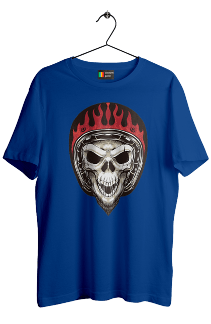 Men`s t-shirt with prints Skull in a motorcycle helmet. Helmet, moto, skeleton, skull. 2070702
