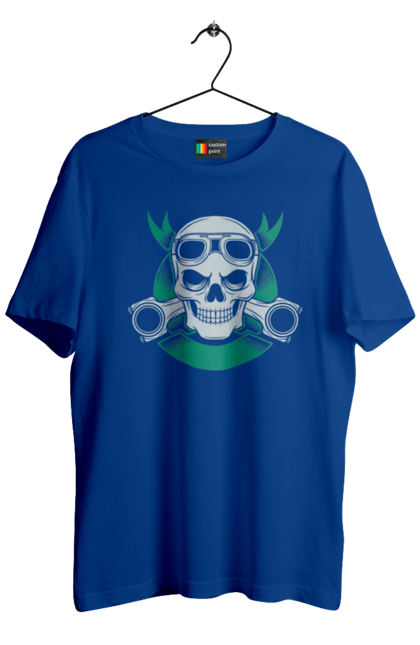 Футболка чоловіча з принтом "череп мотолюбитель". Байк, мото, окуляри, череп. 2070702