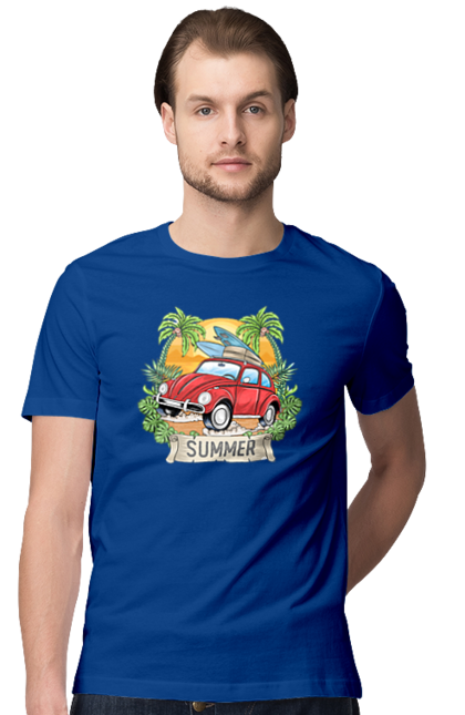 Футболка чоловіча з принтом "Літо, Машина І Пальми". Відпочинок, літо, машина, пальми. 2070702