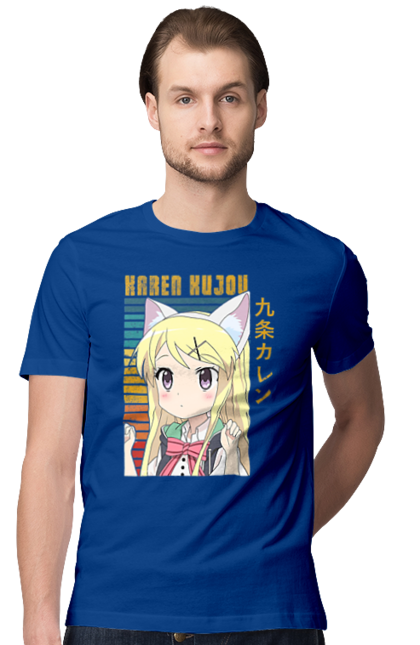 Men's t-shirt with prints Kiniro Mosaic Karen Kujo. Anime, gold mosaic, karen, karen kujo, kiniro mosaic, kinmoza, manga. 2070702