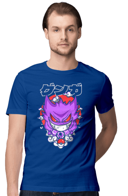 Men's t-shirt with prints Pokemon Gengar. Anime, fushigibana, games, gengar, nintendo, pokemon, pokemon go. 2070702