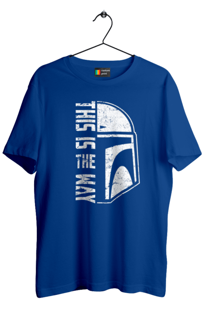 Men's t-shirt with prints This is the way. Baby yoda, cinema, disney, distressed, mandalorian, mandalorian helmet, movies, star wars, television series. 2070702