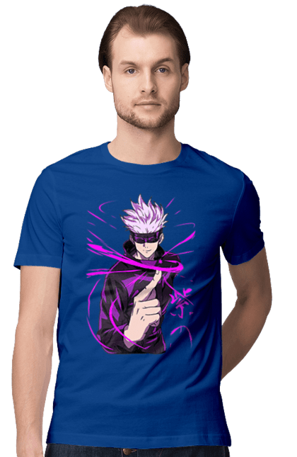 Men's t-shirt with prints Jujutsu Kaisen Gojo. Anime, dark fantasy, gojo, jujutsu kaisen, magic battle, manga, mystic. 2070702